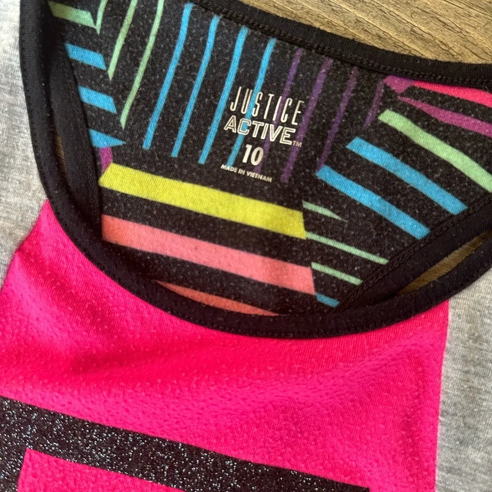 Justice Active Pink and Gray Striped Tank